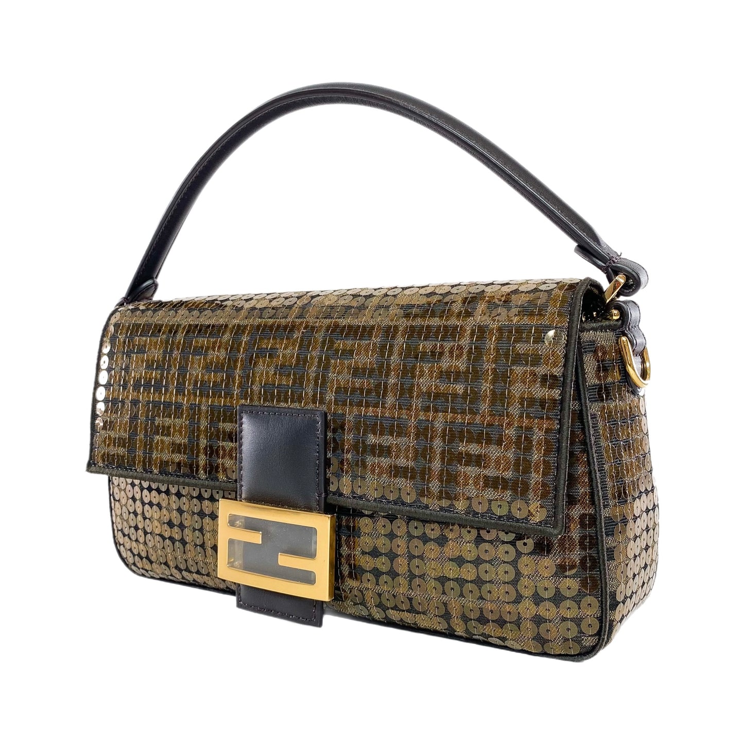 Fendi Brown Zucca Baguette with Sequins