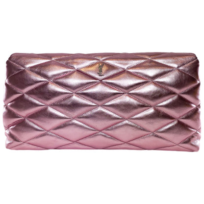 Saint Laurent Metallic Pink Quilted Sade Puffer Envelope Clutch