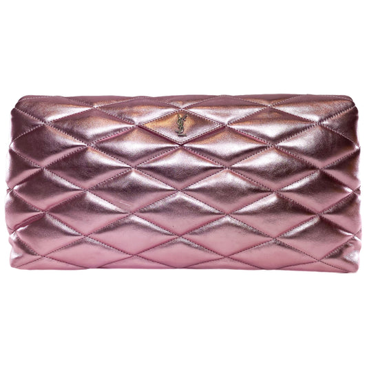 Saint Laurent Metallic Pink Quilted Sade Puffer Envelope Clutch