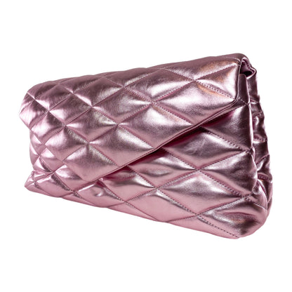 Saint Laurent Metallic Pink Quilted Sade Puffer Envelope Clutch