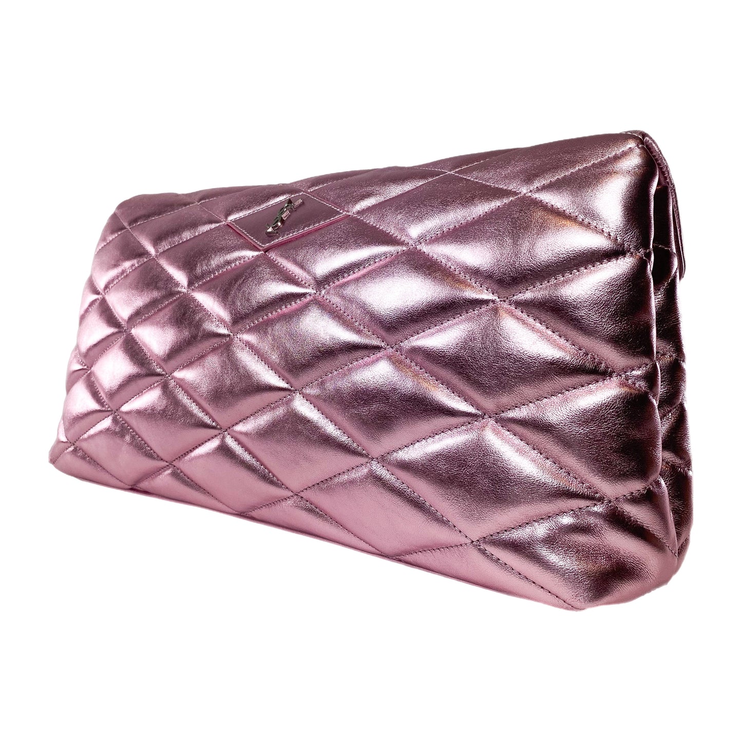 Saint Laurent Metallic Pink Quilted Sade Puffer Envelope Clutch