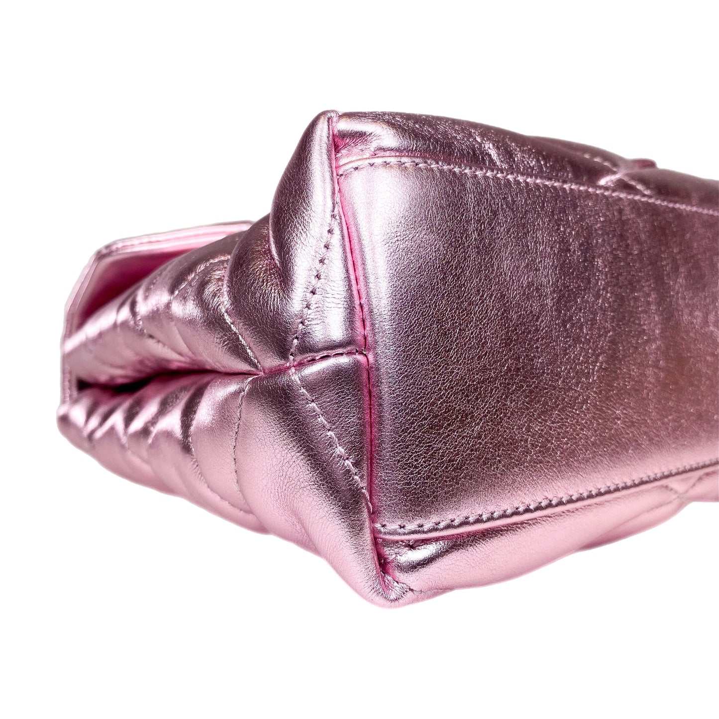 Saint Laurent Metallic Pink Quilted Sade Puffer Envelope Clutch