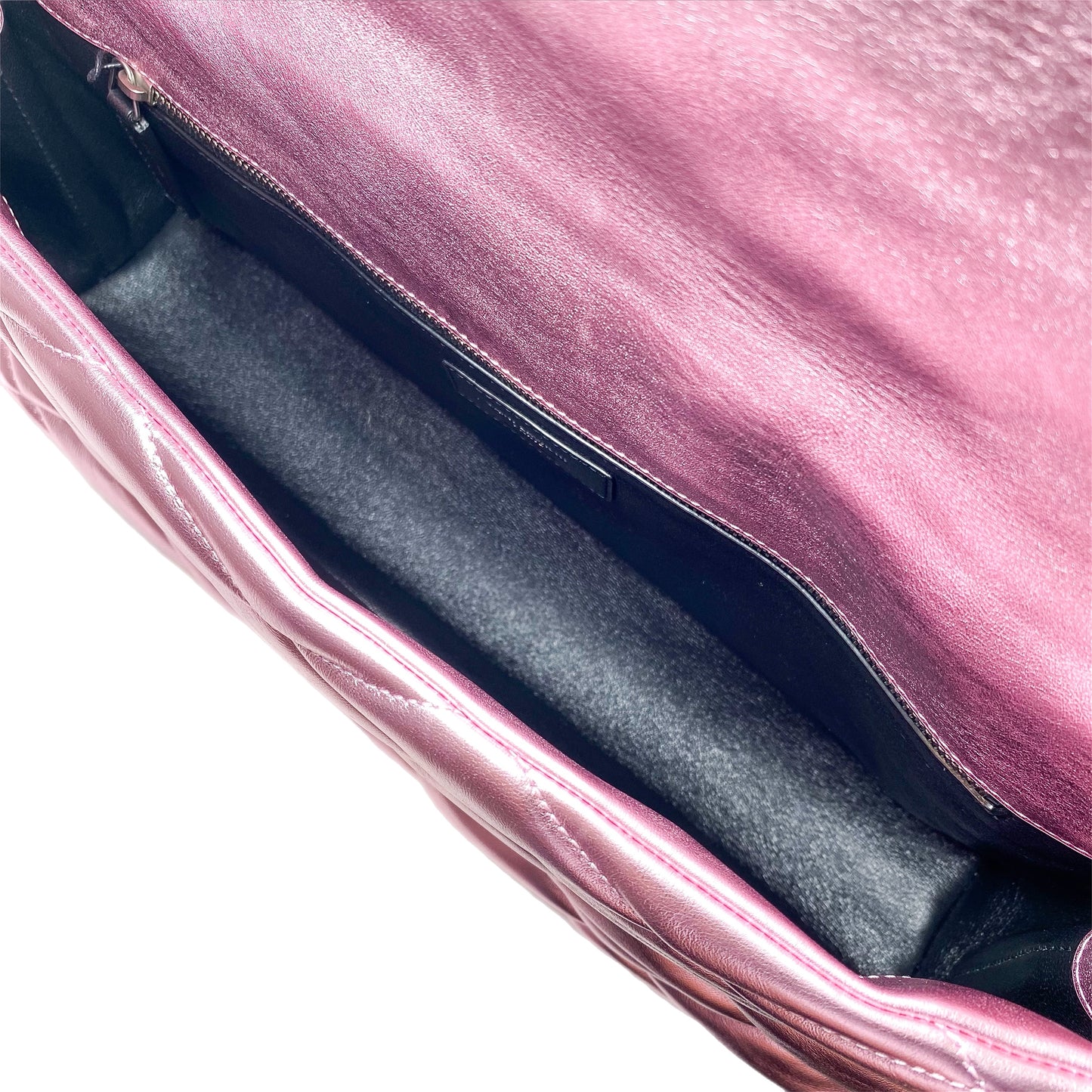 Saint Laurent Metallic Pink Quilted Sade Puffer Envelope Clutch