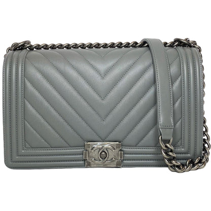 Chanel Gray New Medium Chevron Boy Bag