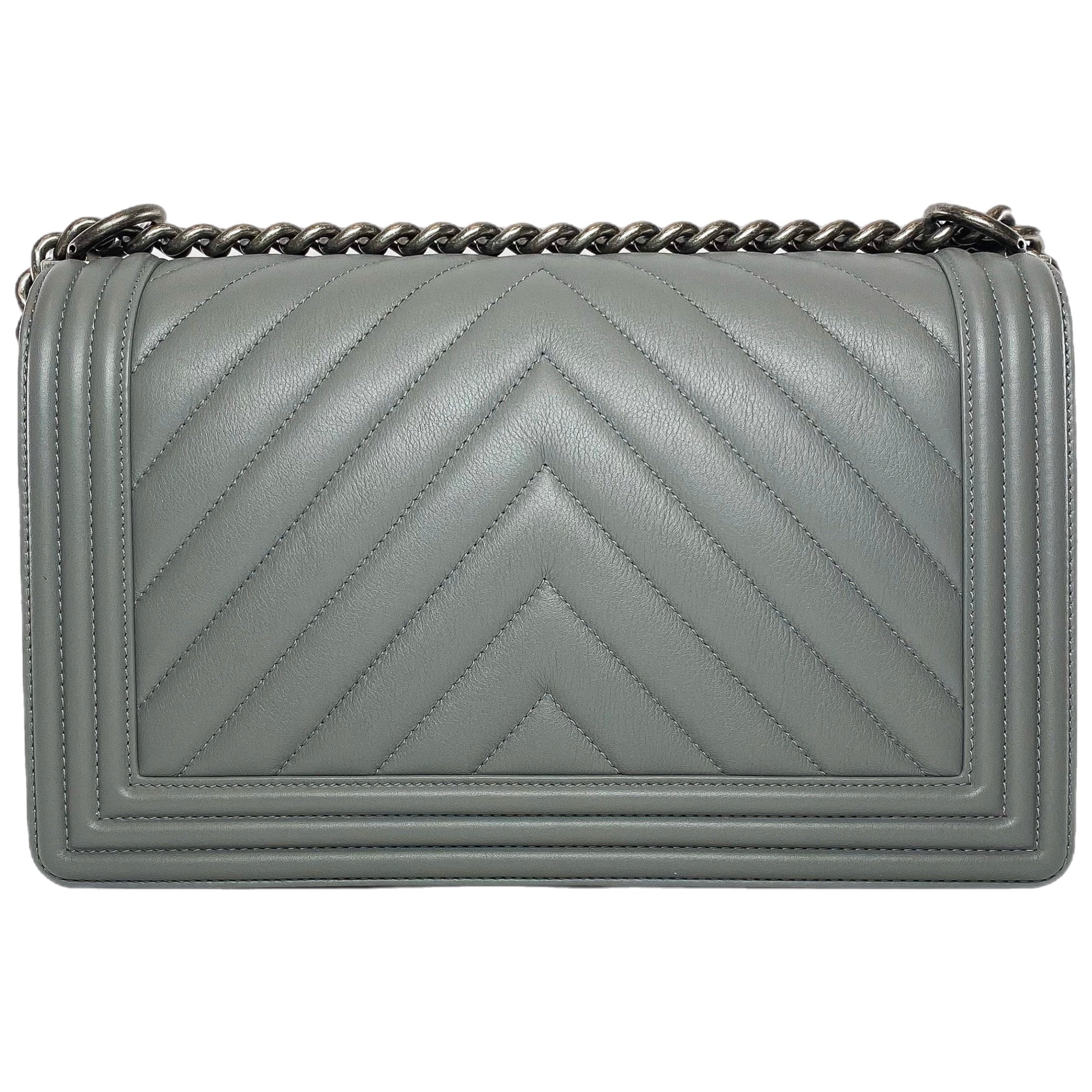 Chanel Gray New Medium Chevron Boy Bag Consign of the Times