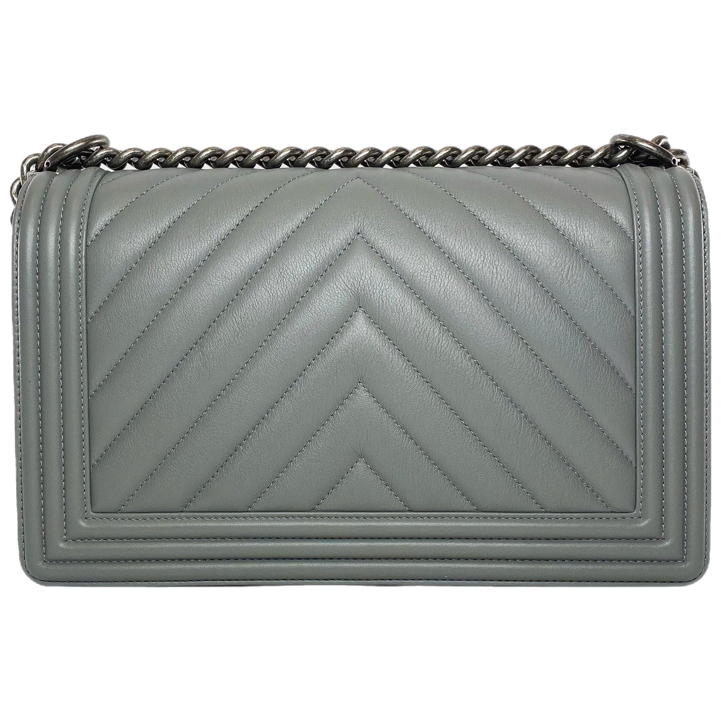 Chanel Gray New Medium Chevron Boy Bag