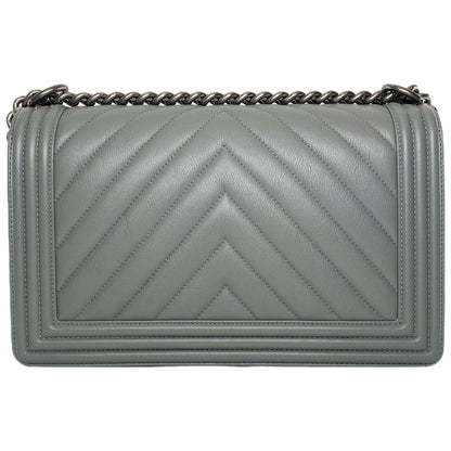 Chanel Gray New Medium Chevron Boy Bag