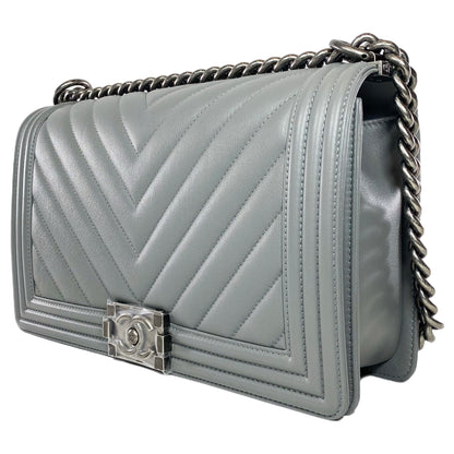 Chanel Gray New Medium Chevron Boy Bag