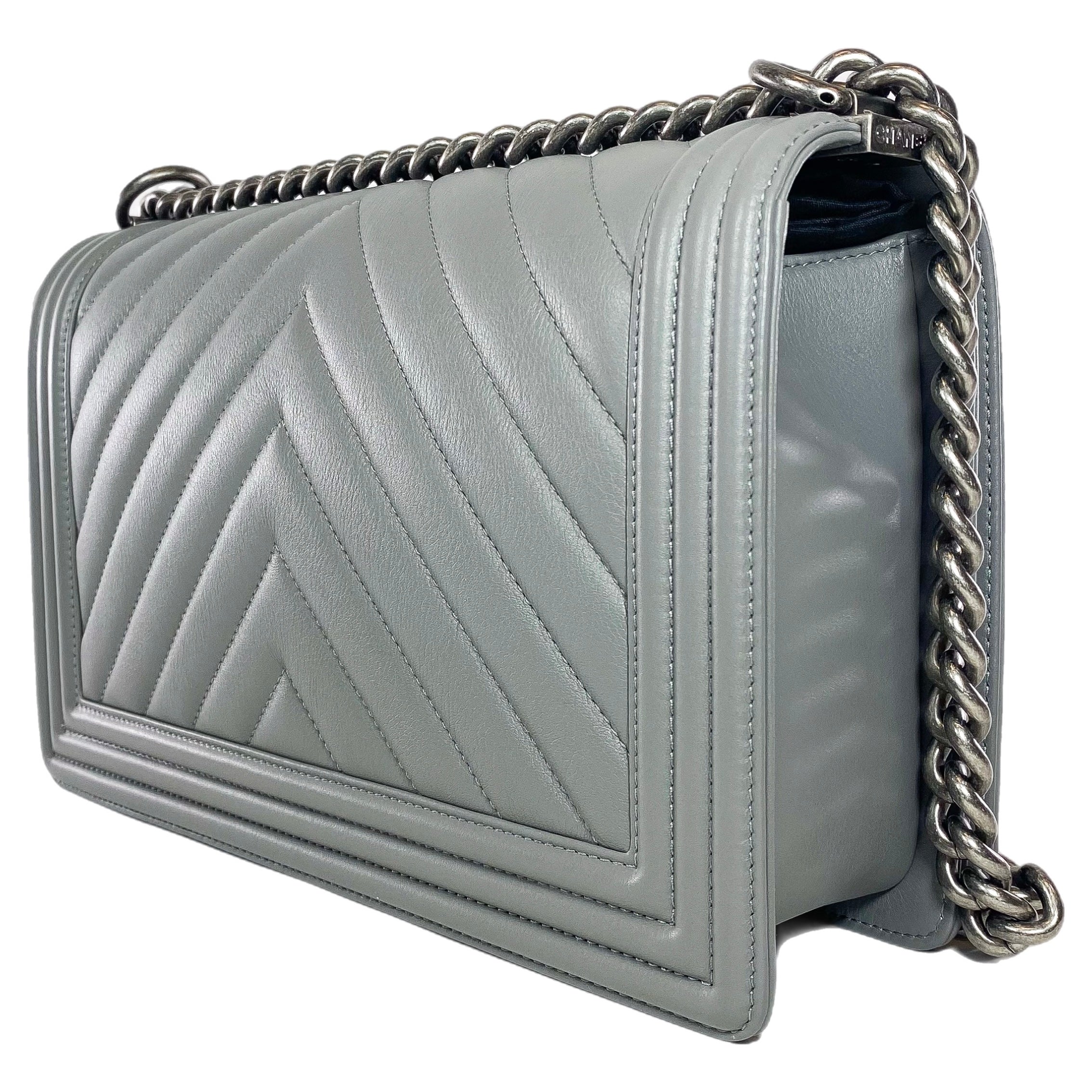 Chanel Gray New Medium Chevron Boy Bag