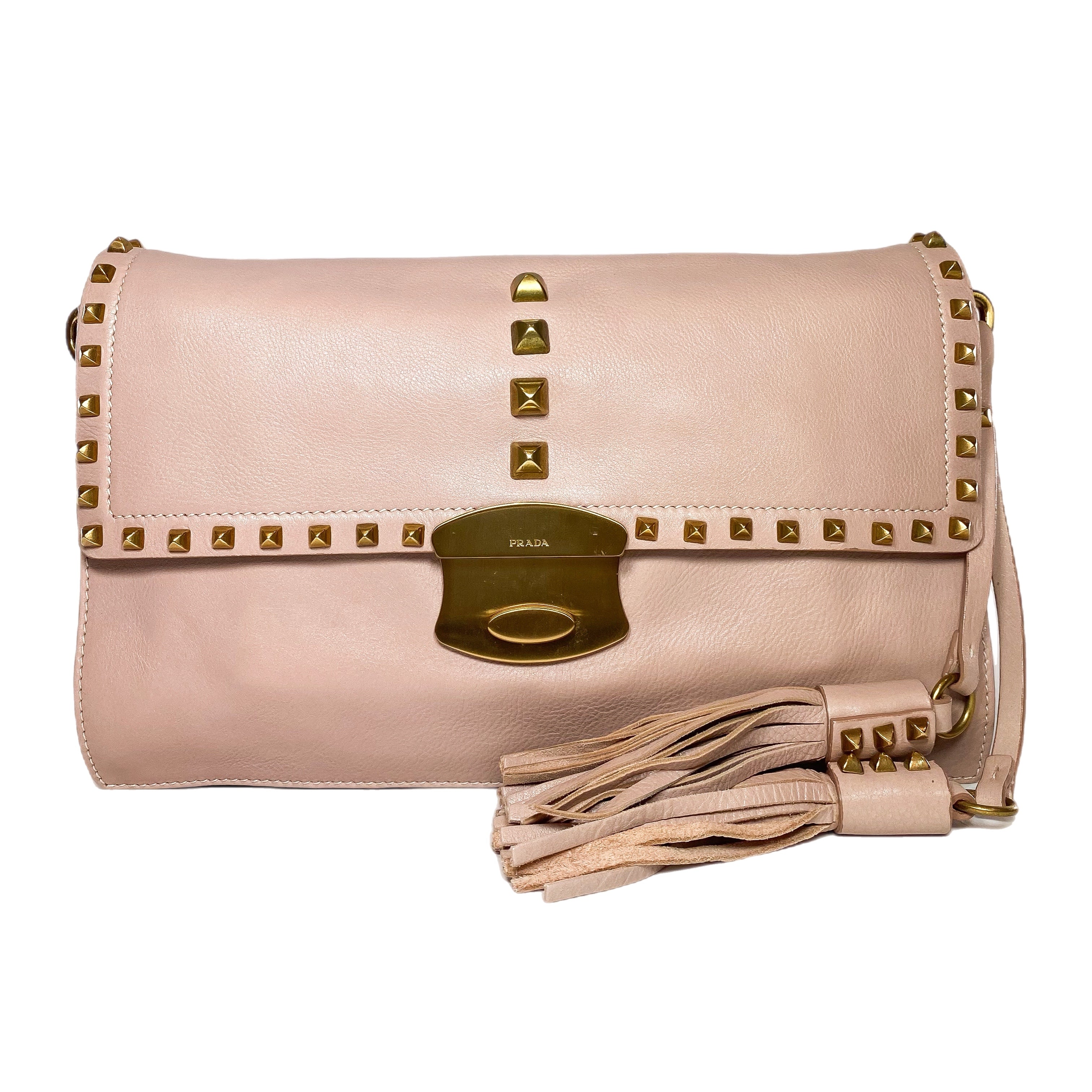 Prada Blush Studded Chain Strap Shoulder Bag