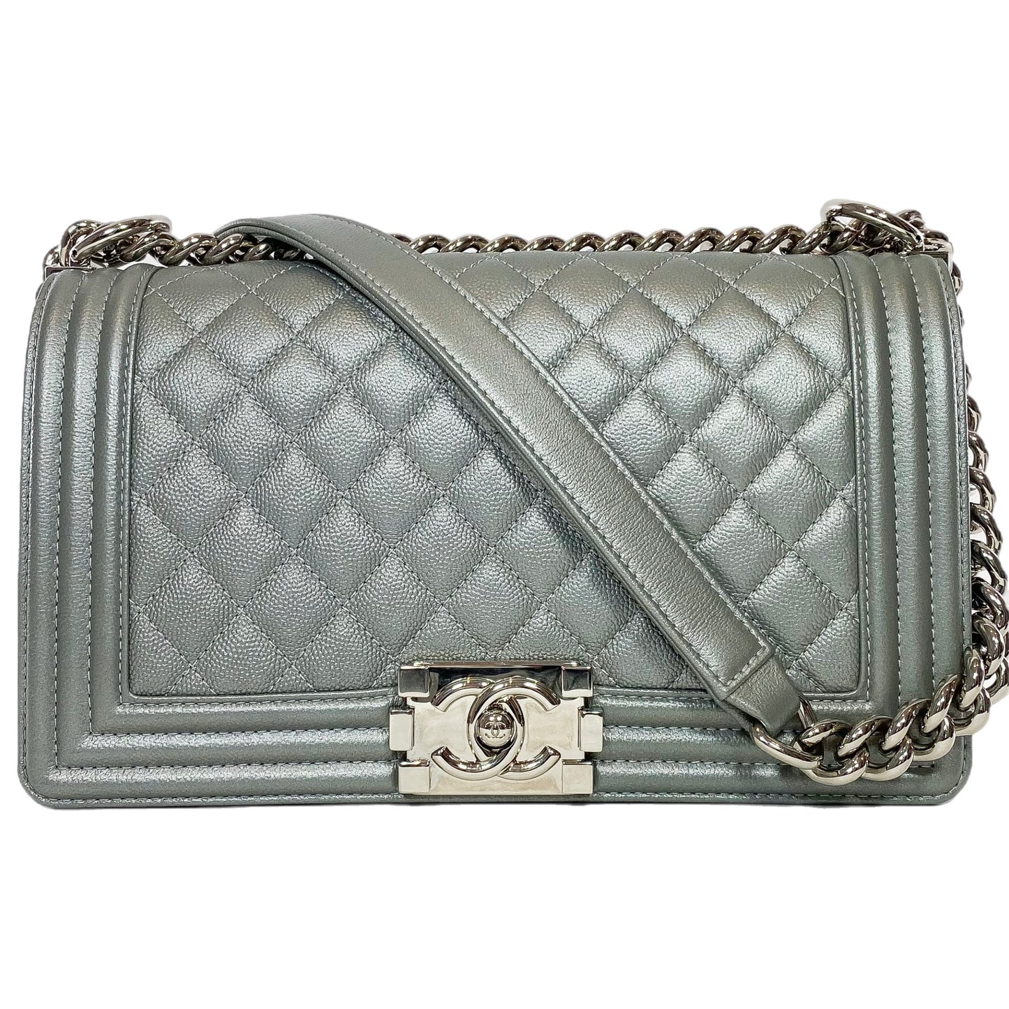Chanel Silver Old Medium Boy Bag