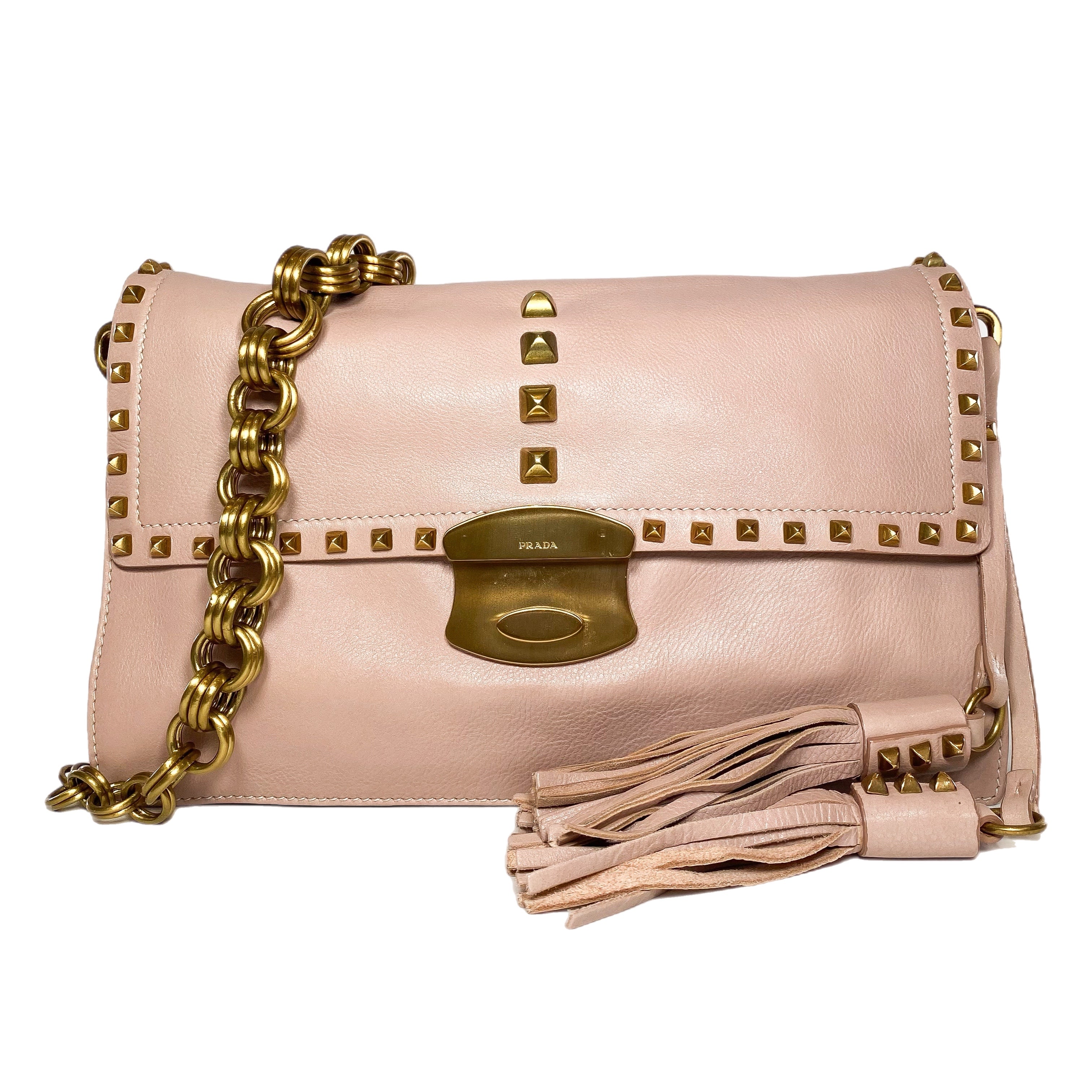 Prada Blush Studded Chain Strap Shoulder Bag