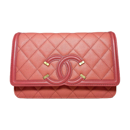 Chanel Dusty Rose Filigree Caviar Wallet on Chain