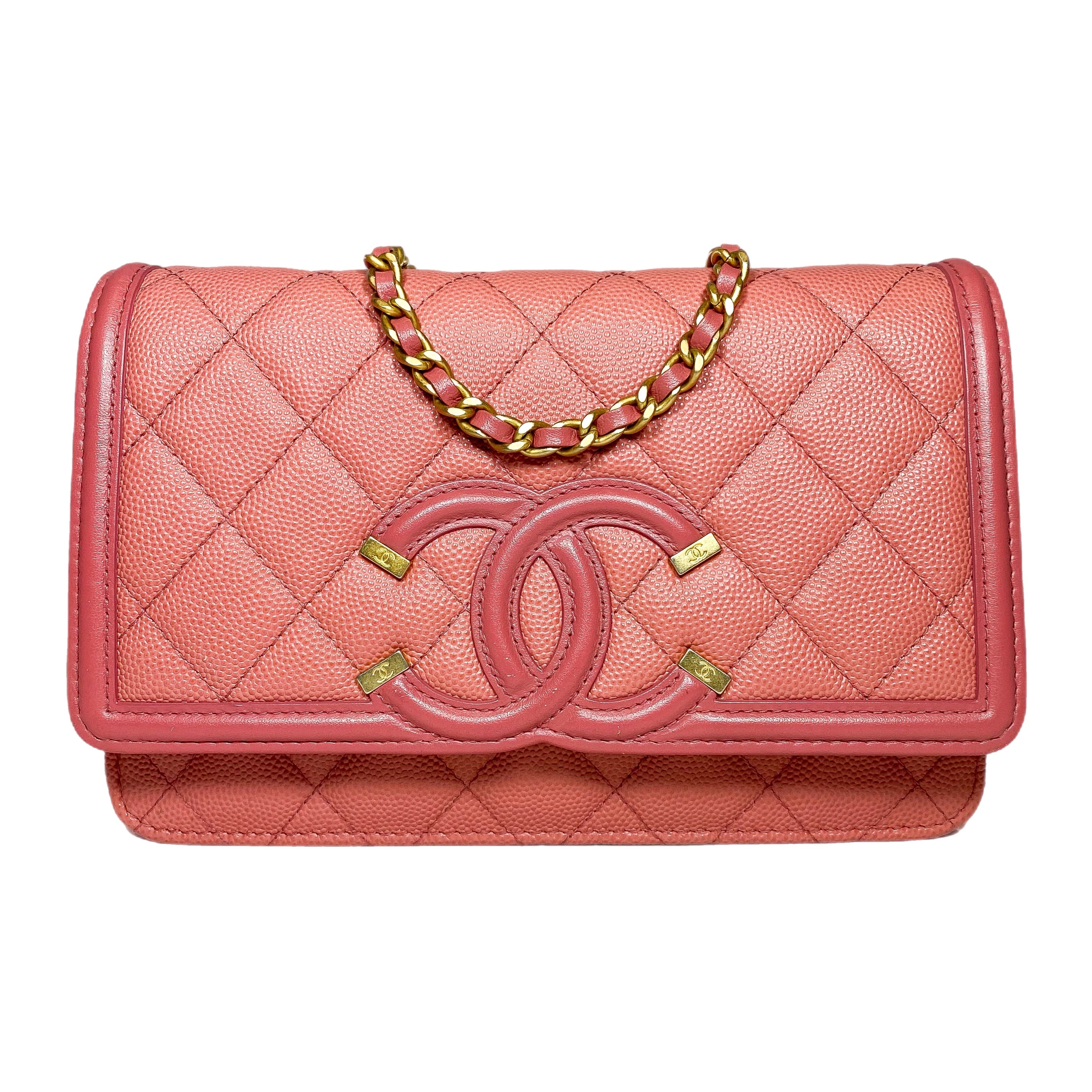 Chanel Dusty Rose Filigree Caviar Wallet on Chain