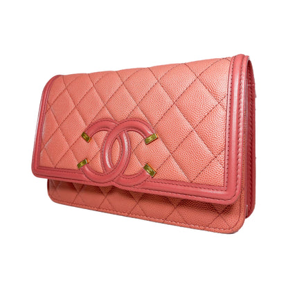Chanel Dusty Rose Filigree Caviar Wallet on Chain