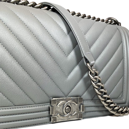 Chanel Gray New Medium Chevron Boy Bag