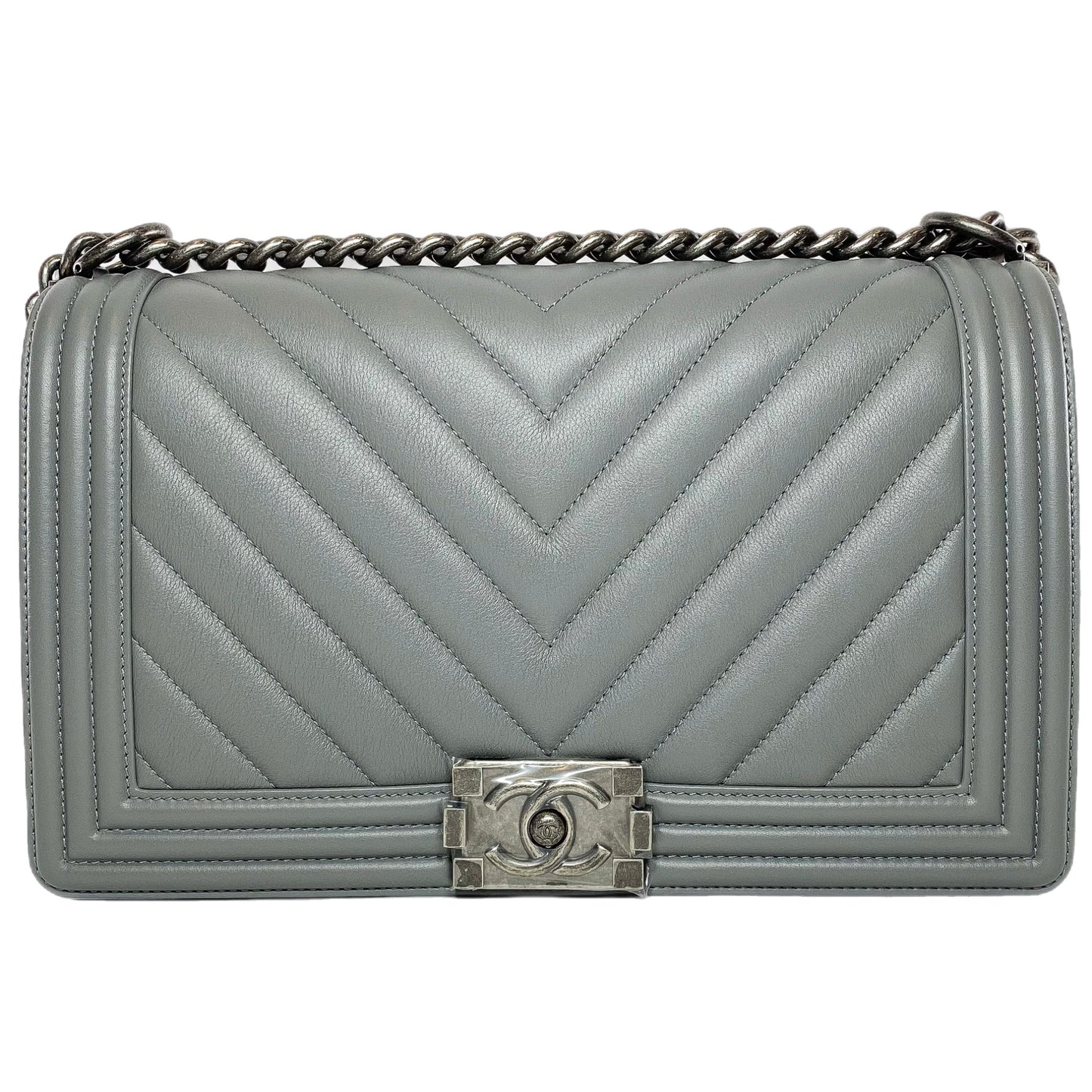 Chanel Gray New Medium Chevron Boy Bag