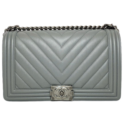 Chanel Gray New Medium Chevron Boy Bag