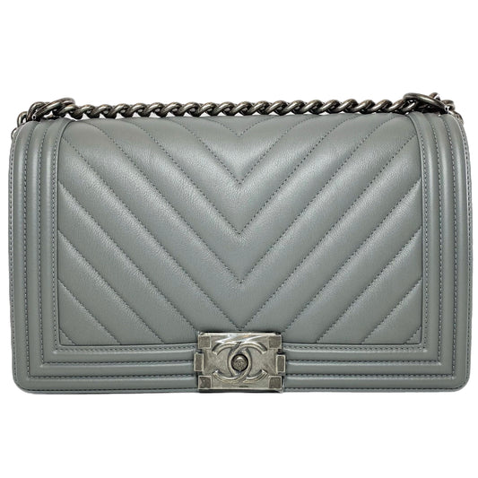 Chanel Gray New Medium Chevron Boy Bag
