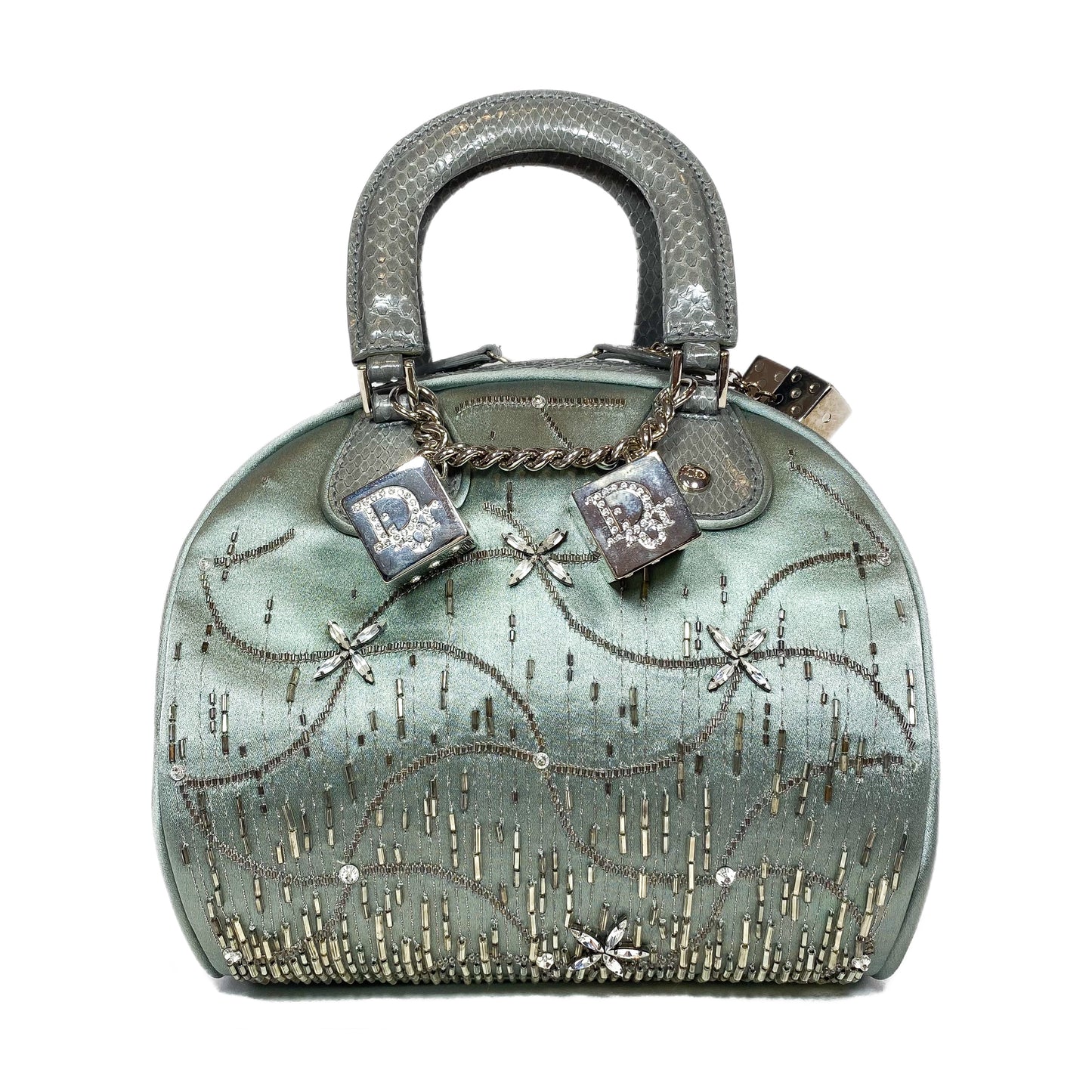 Dior Vintage Crystal Python Trimmed Satin Gambler Bag