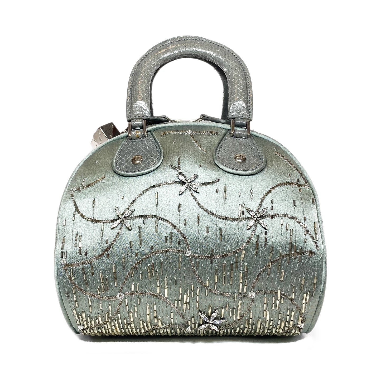 Dior Vintage Crystal Python Trimmed Satin Gambler Bag