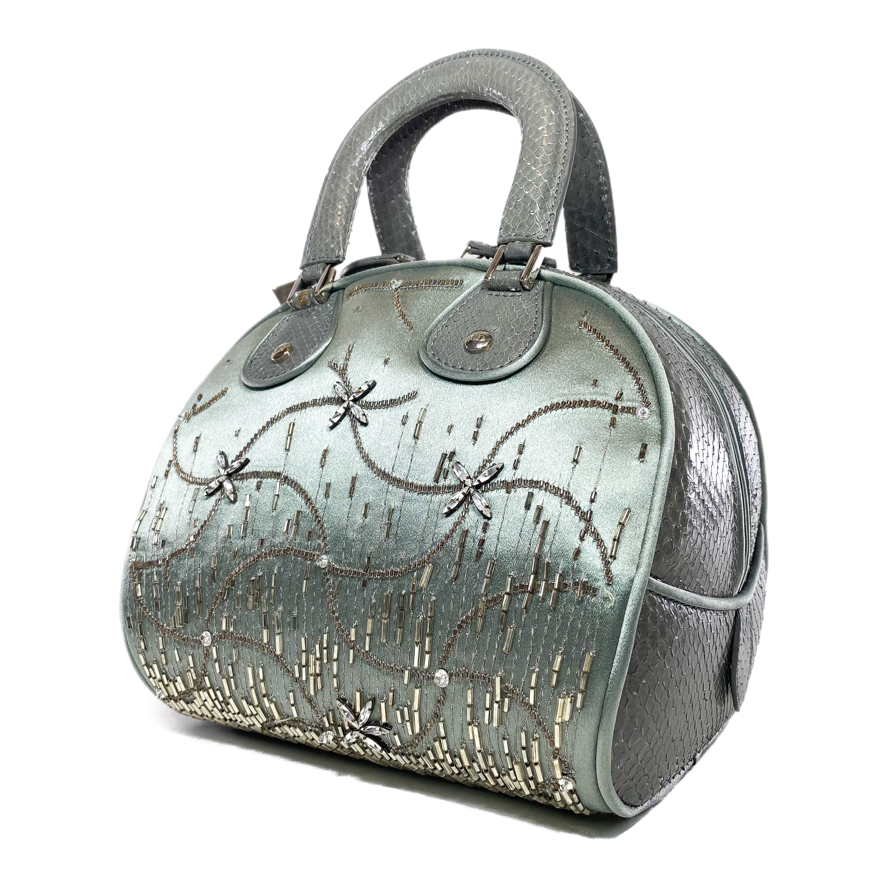 【美品】Chistian Dior  vintage handbag Dior Vintage Crystal Python Trimmed Satin Gambler Bag