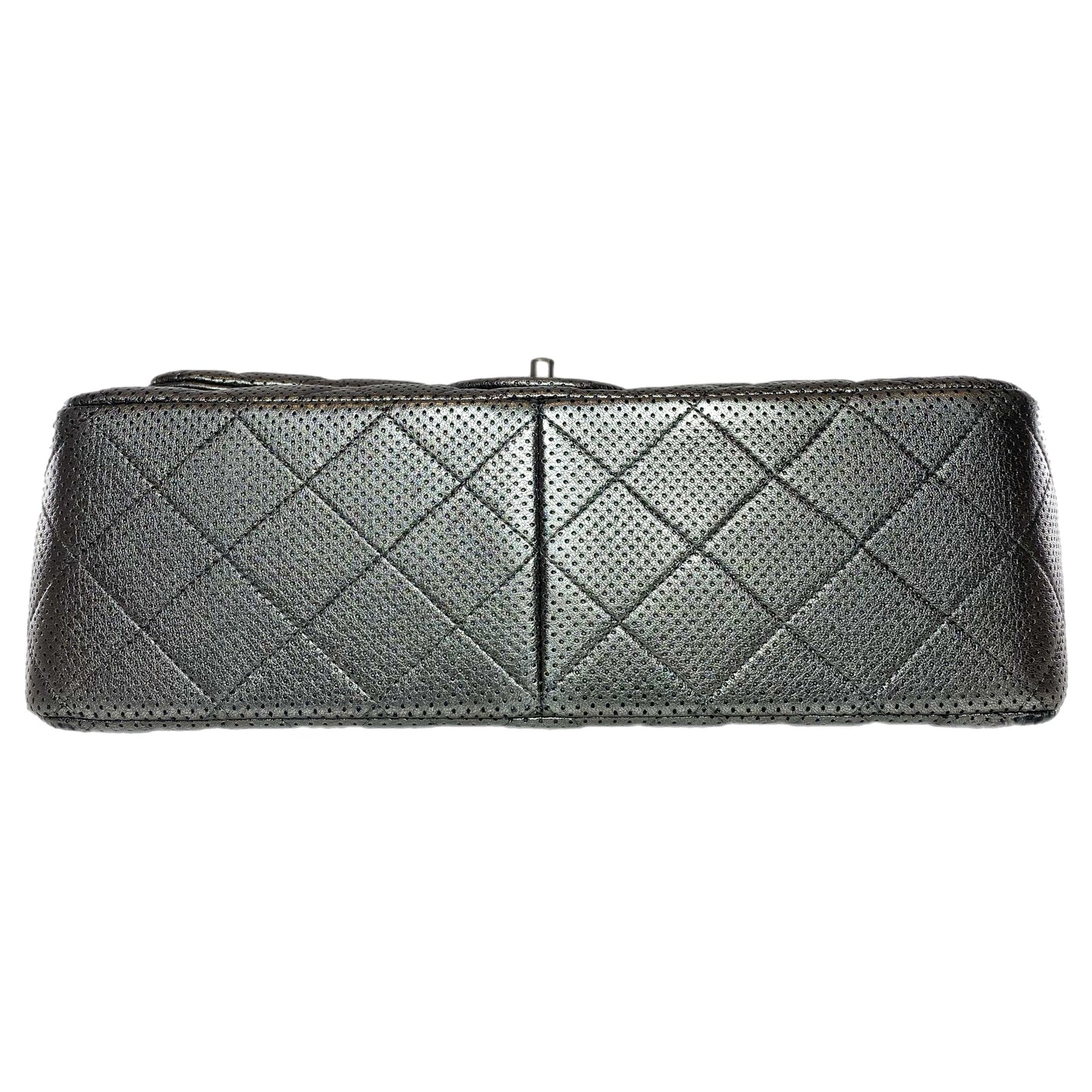 Chanel Dark Silver Perforated Jumbo Double Flap Bag