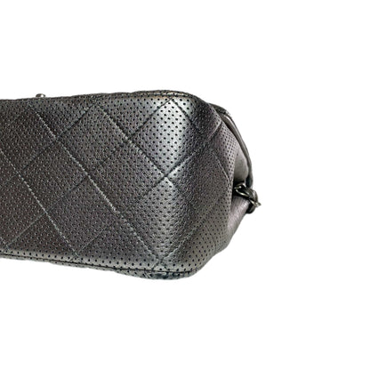 Chanel Dark Silver Perforated Jumbo Double Flap Bag
