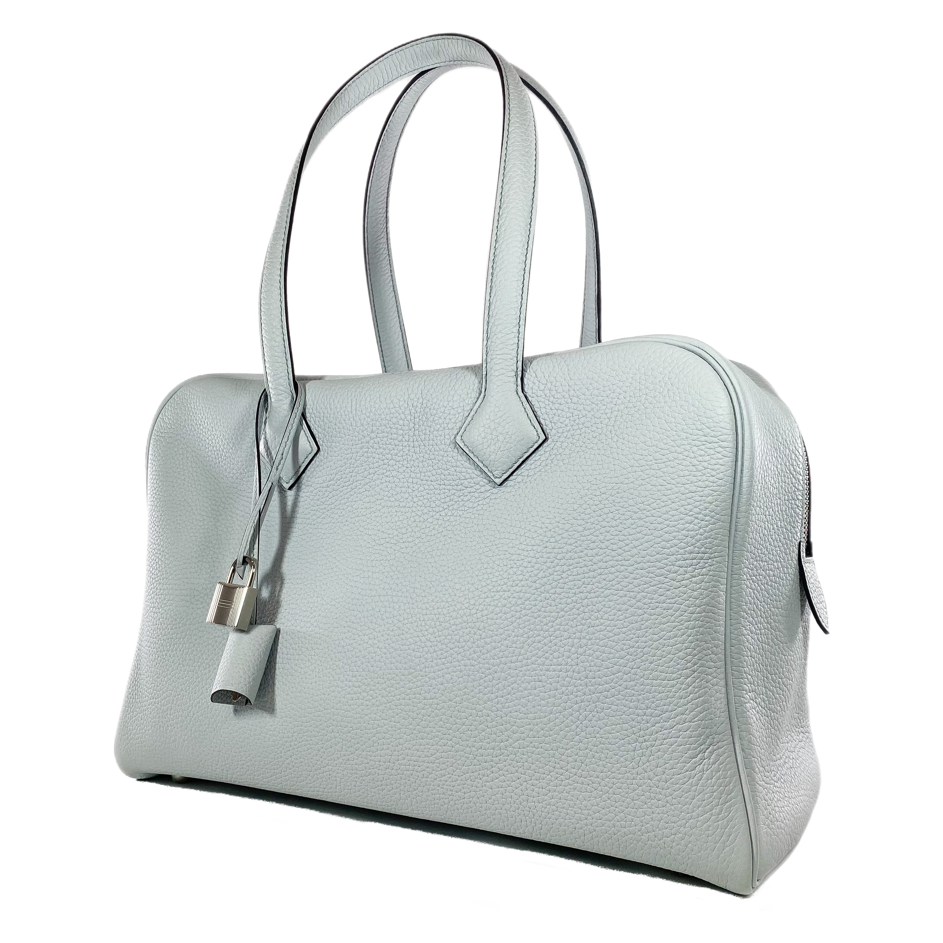 Hermes Bleu Pale Clemence Victoria 35 Palladium Hardware