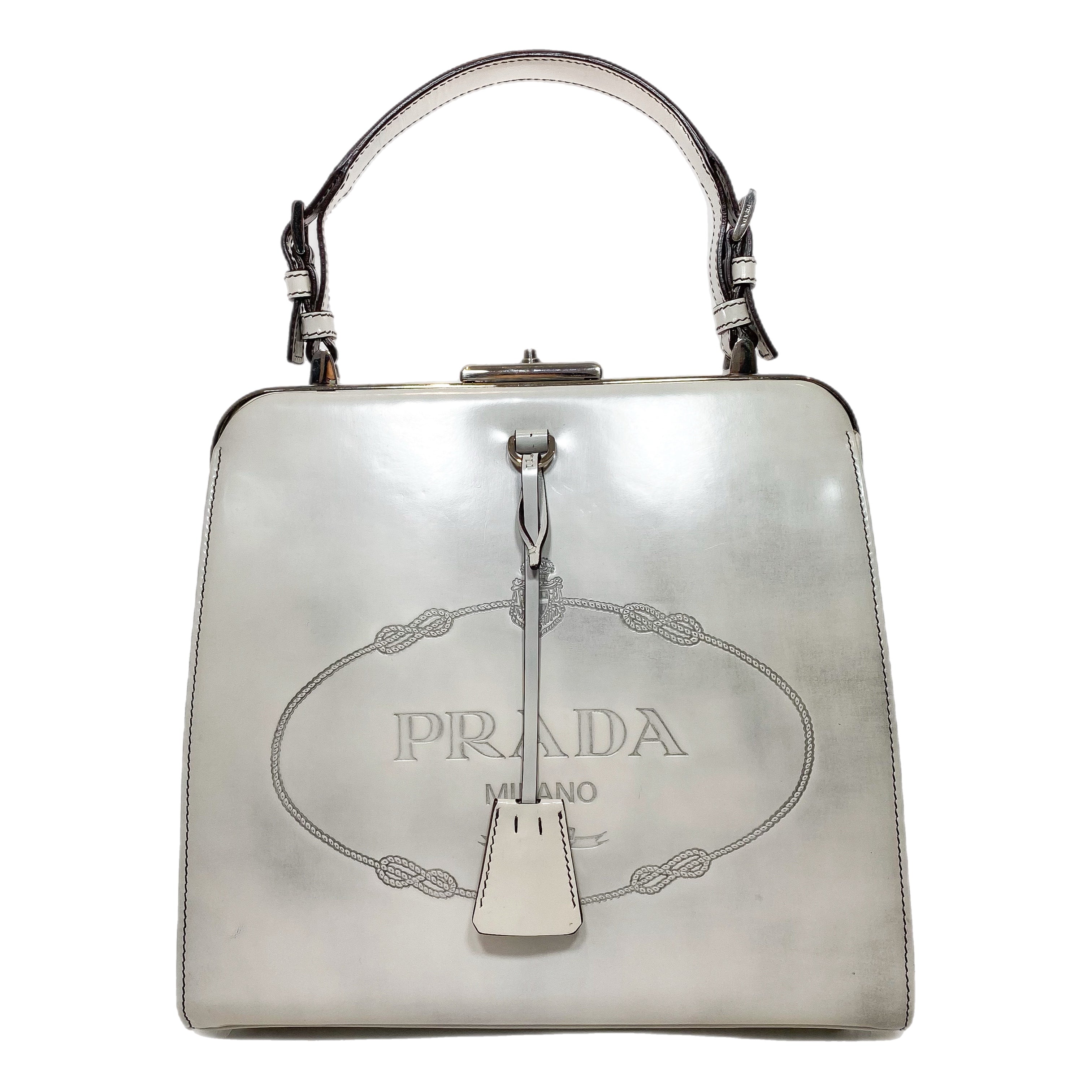 Prada Quarzo Spazzolato Logo Frame Bag