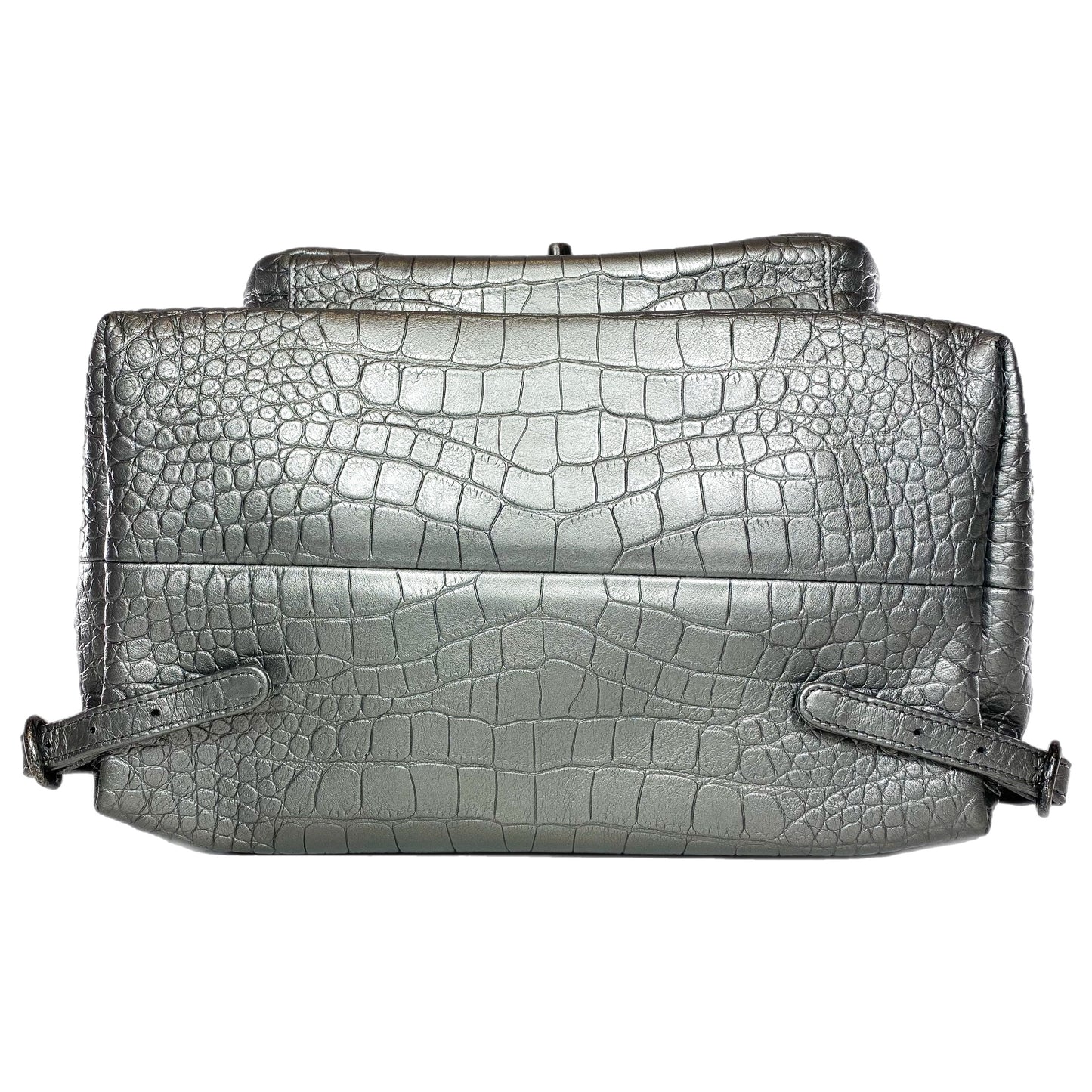 Chanel Silver Metallic Calfskin Crocodile Embossed Backpack