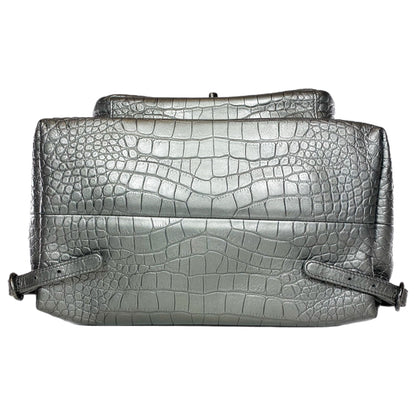 Chanel Silver Metallic Calfskin Crocodile Embossed Backpack