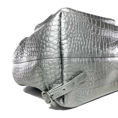 Chanel Silver Metallic Calfskin Crocodile Embossed Backpack
