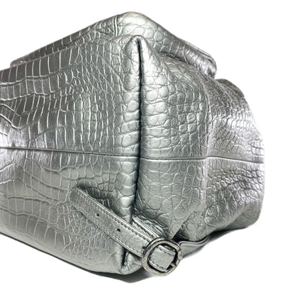 Chanel Silver Metallic Calfskin Crocodile Embossed Backpack