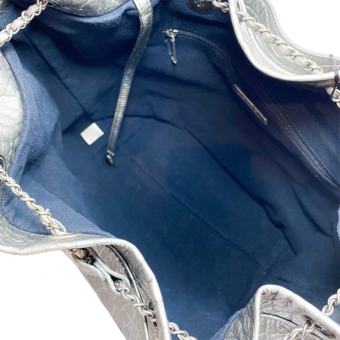 Chanel Silver Metallic Calfskin Crocodile Embossed Backpack