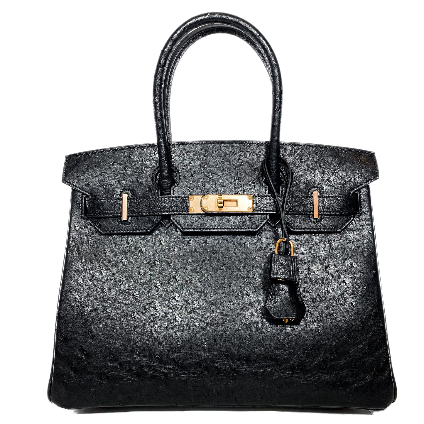 Hermes Birkin 30 Black Ostrich Rose Gold Hardware