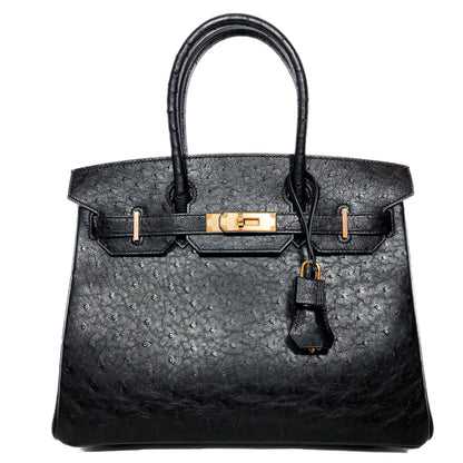 Hermes Birkin 30 Black Ostrich Rose Gold Hardware