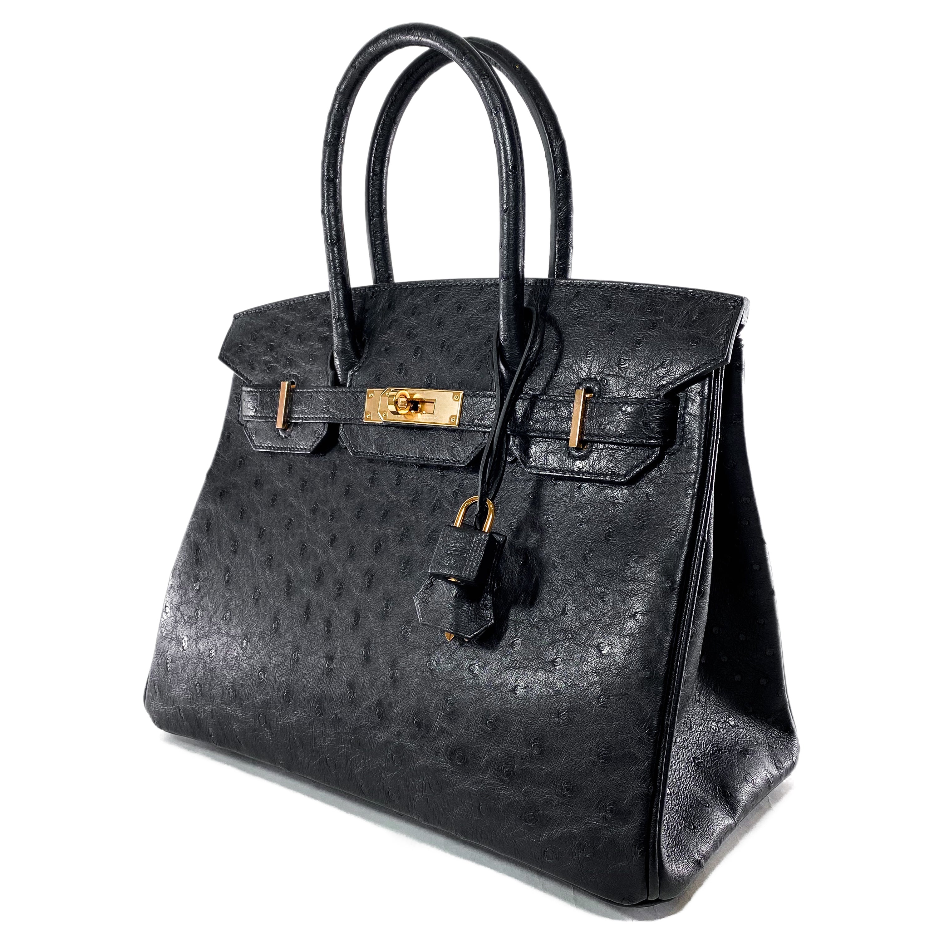 Hermes Birkin 30 Black Ostrich Rose Gold Hardware