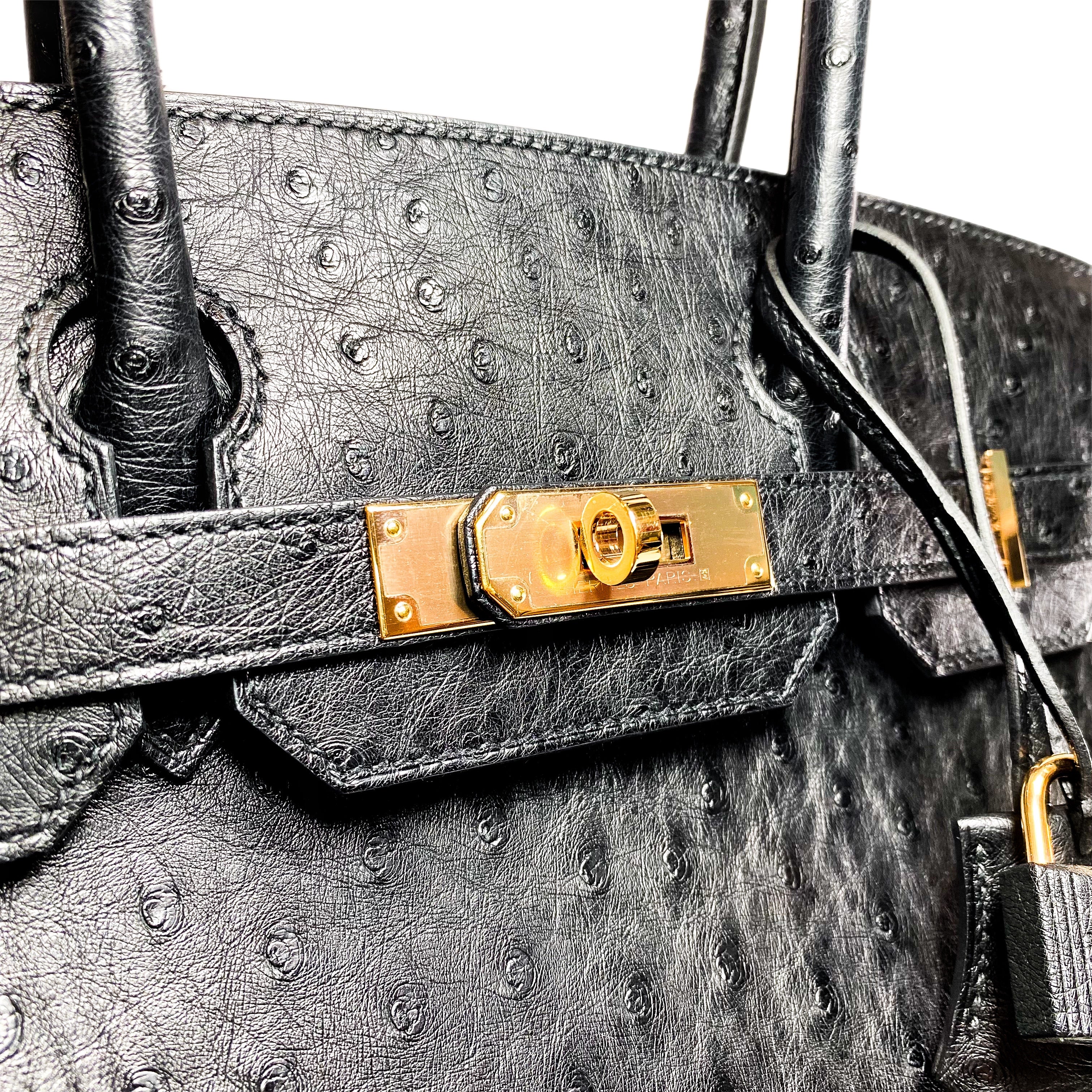 Hermes Birkin 30 Black Ostrich Rose Gold Hardware