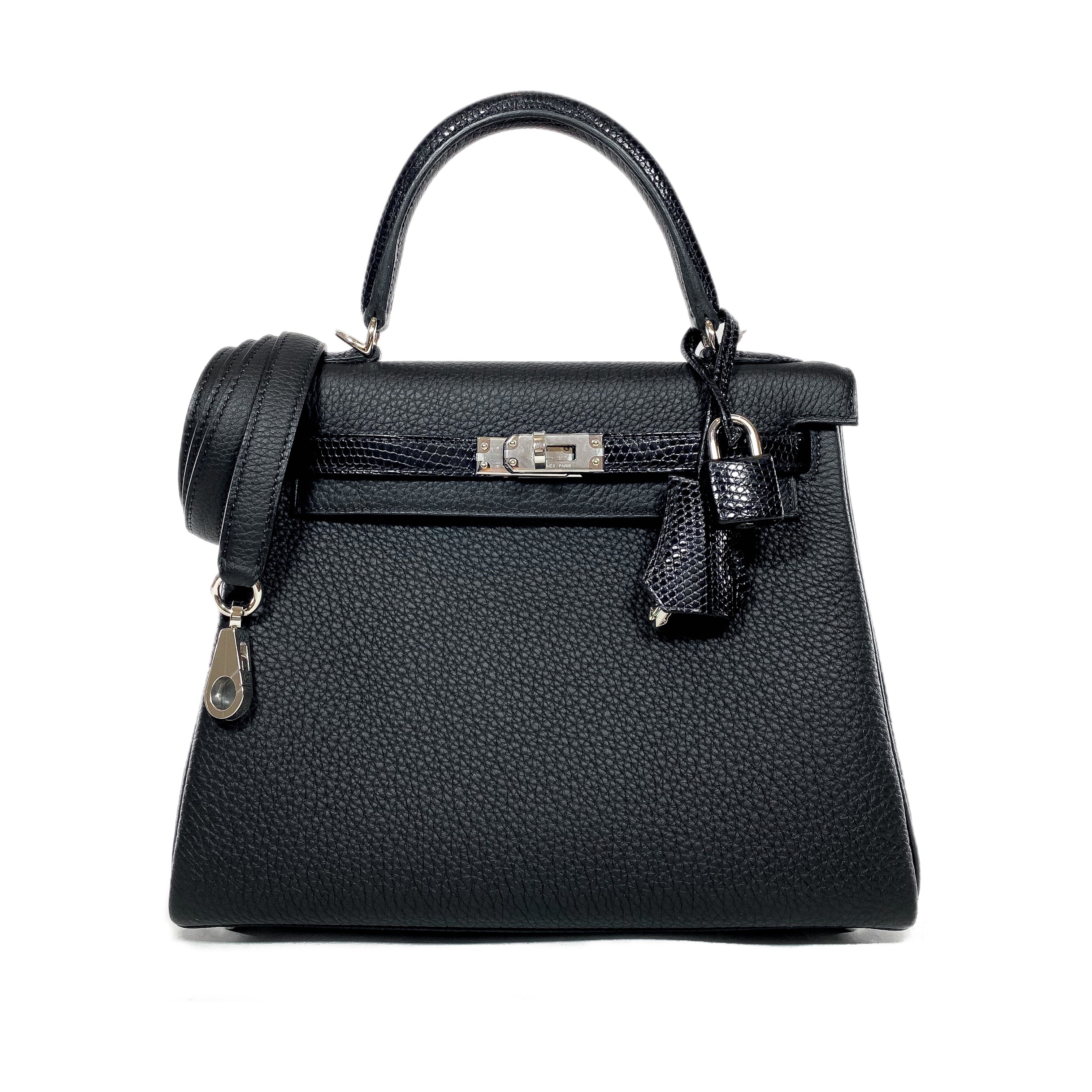 Hermes Black Kelly 25 Touch Lizard Togo Palladium Hardware