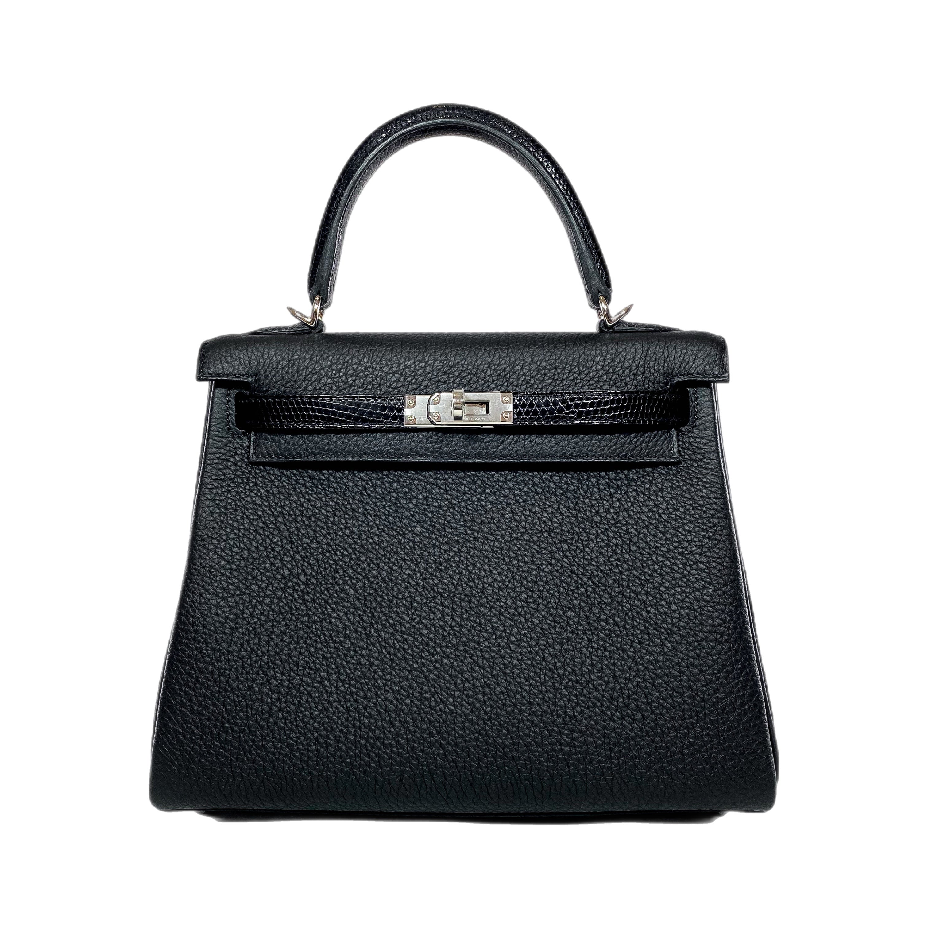 Hermes Black Kelly 25 Touch Lizard Togo Palladium Hardware