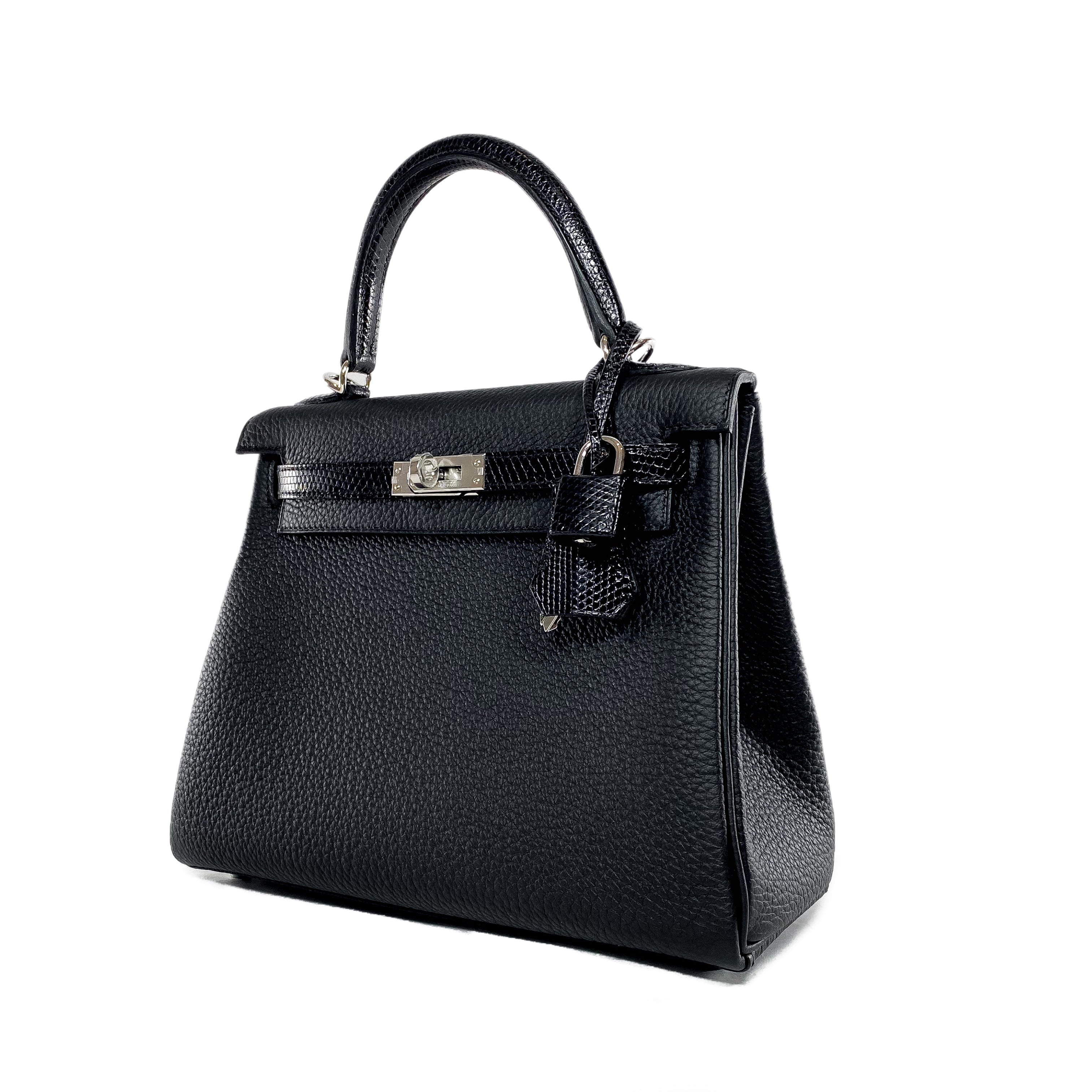 Hermes Black Kelly 25 Touch Lizard Togo Palladium Hardware