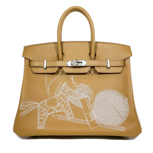 Hermes Biscuit Birkin 25 In & Out Swift Palladium Hardware