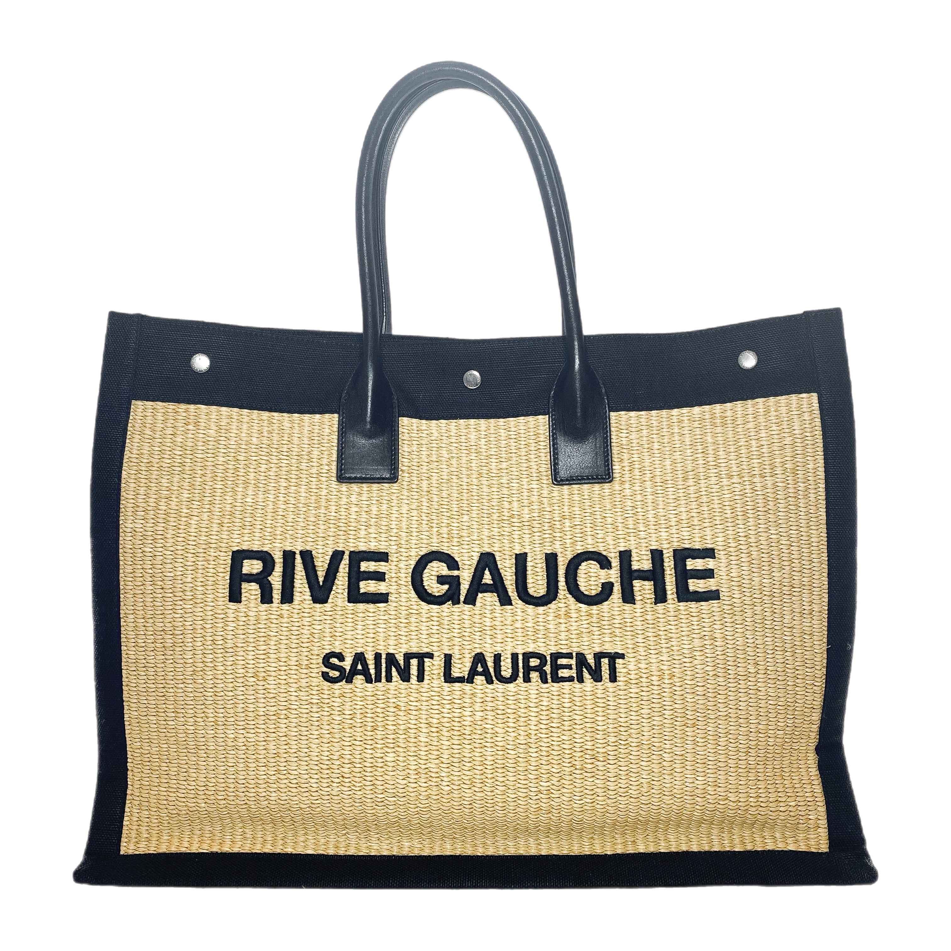 Saint Laurent Rive Gauche Beige Black Raffia Tote | Consign of the