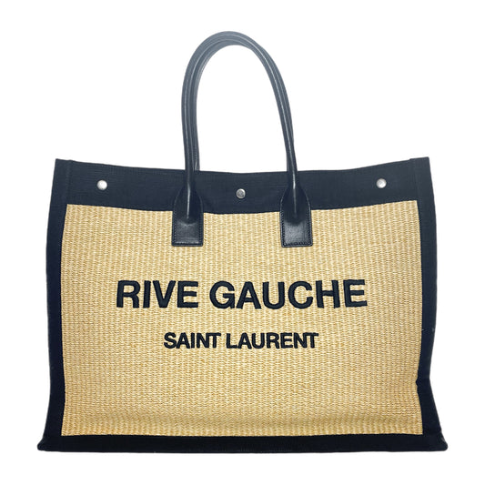 Saint Laurent Rive Gauche Beige Black Raffia Tote