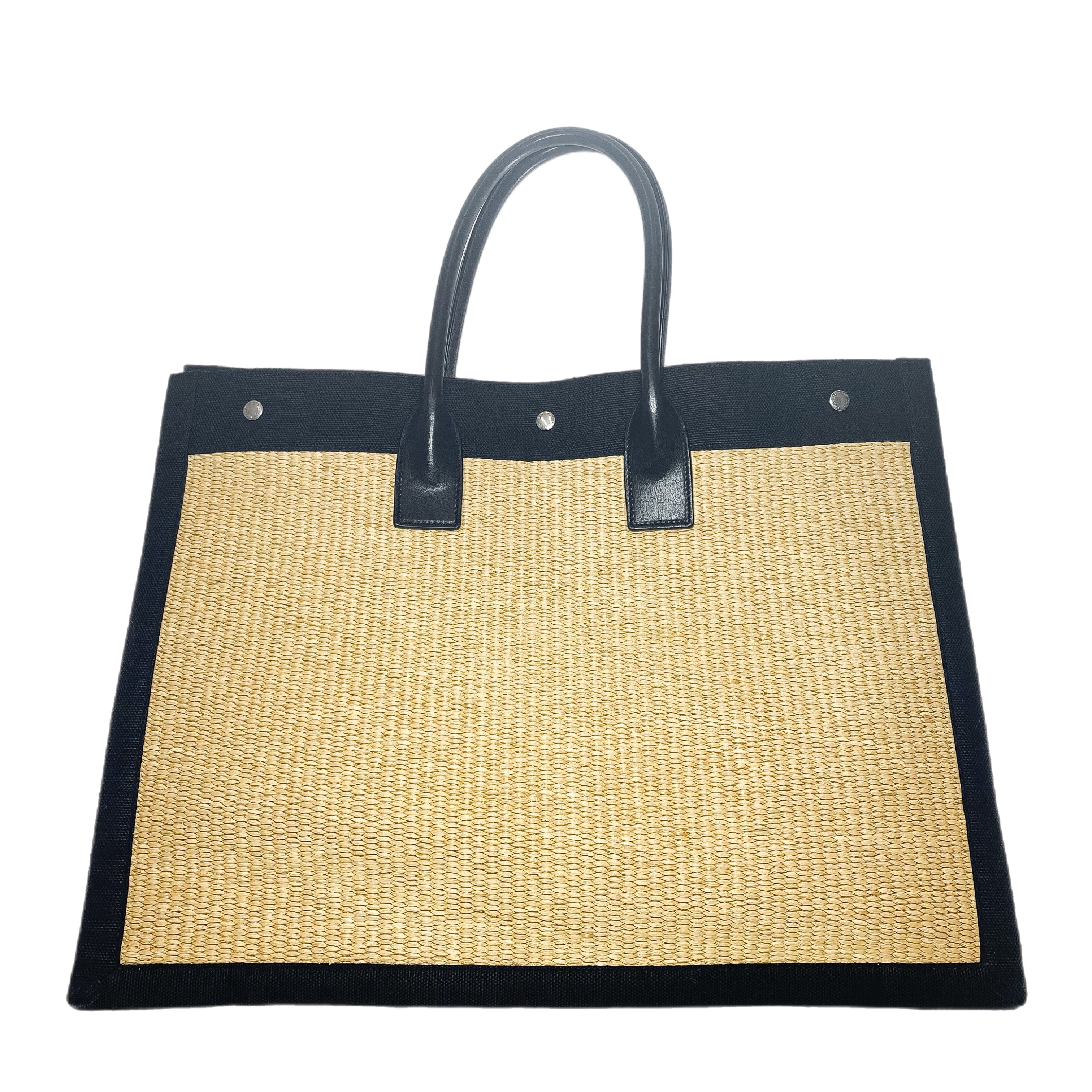 Saint Laurent Rive Gauche Beige Black Raffia Tote | Consign of the