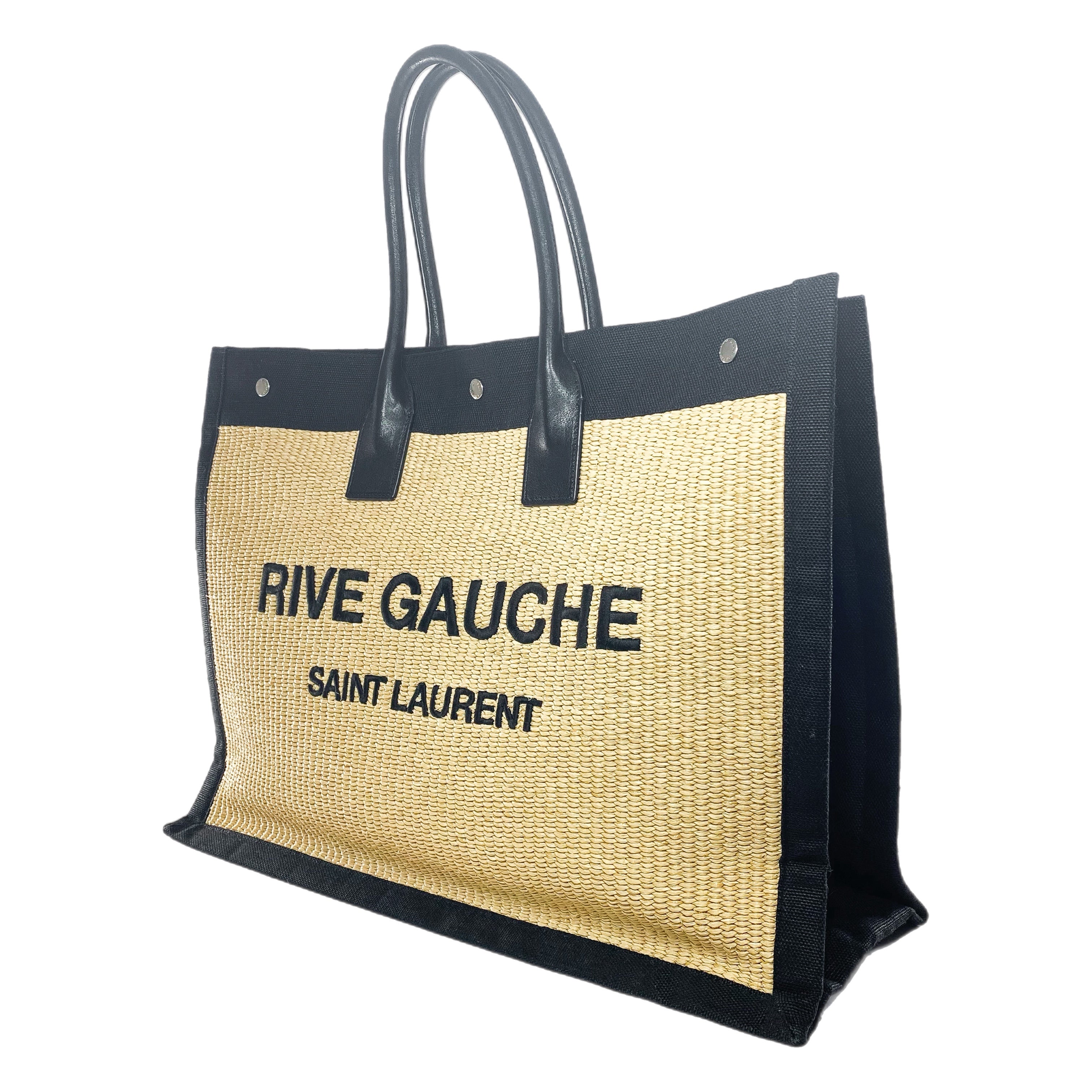 Saint Laurent Rive Gauche Beige Black Raffia Tote – Consign of the