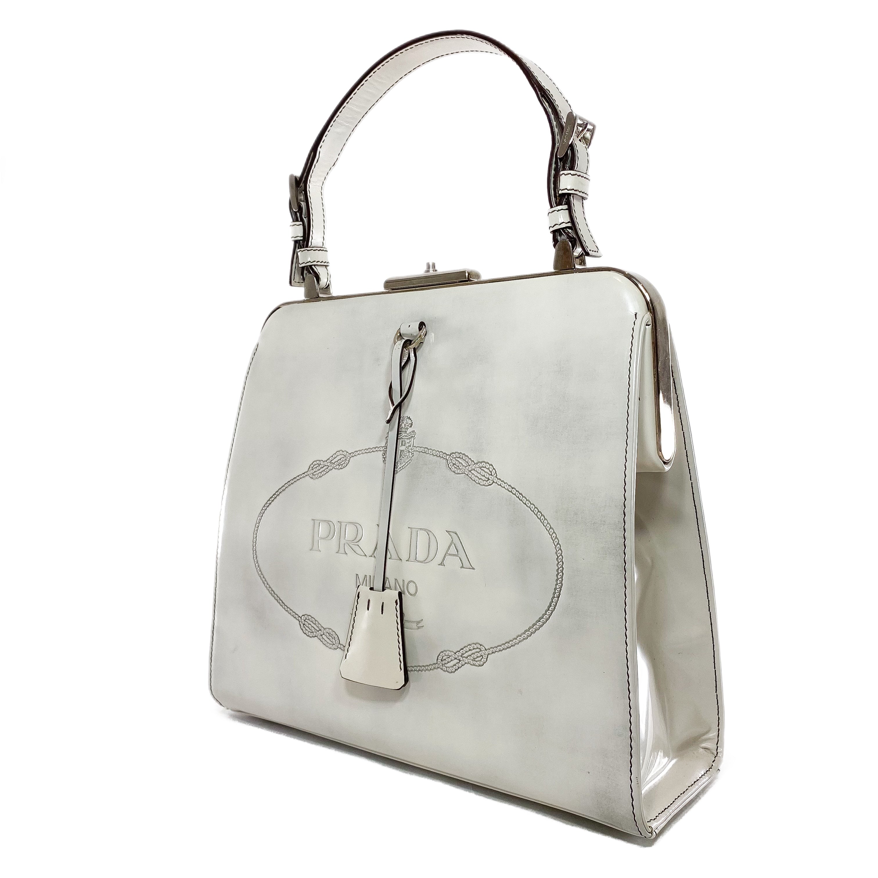 Prada Quarzo Spazzolato Logo Frame Bag