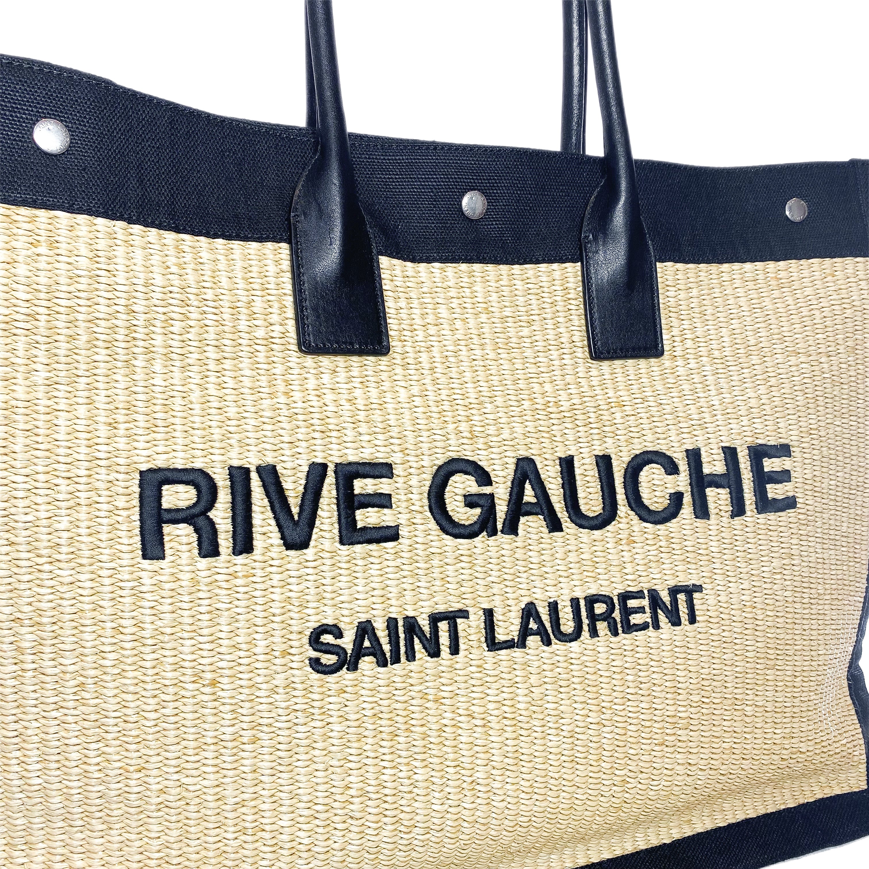 Saint Laurent Rive Gauche Beige Black Raffia Tote