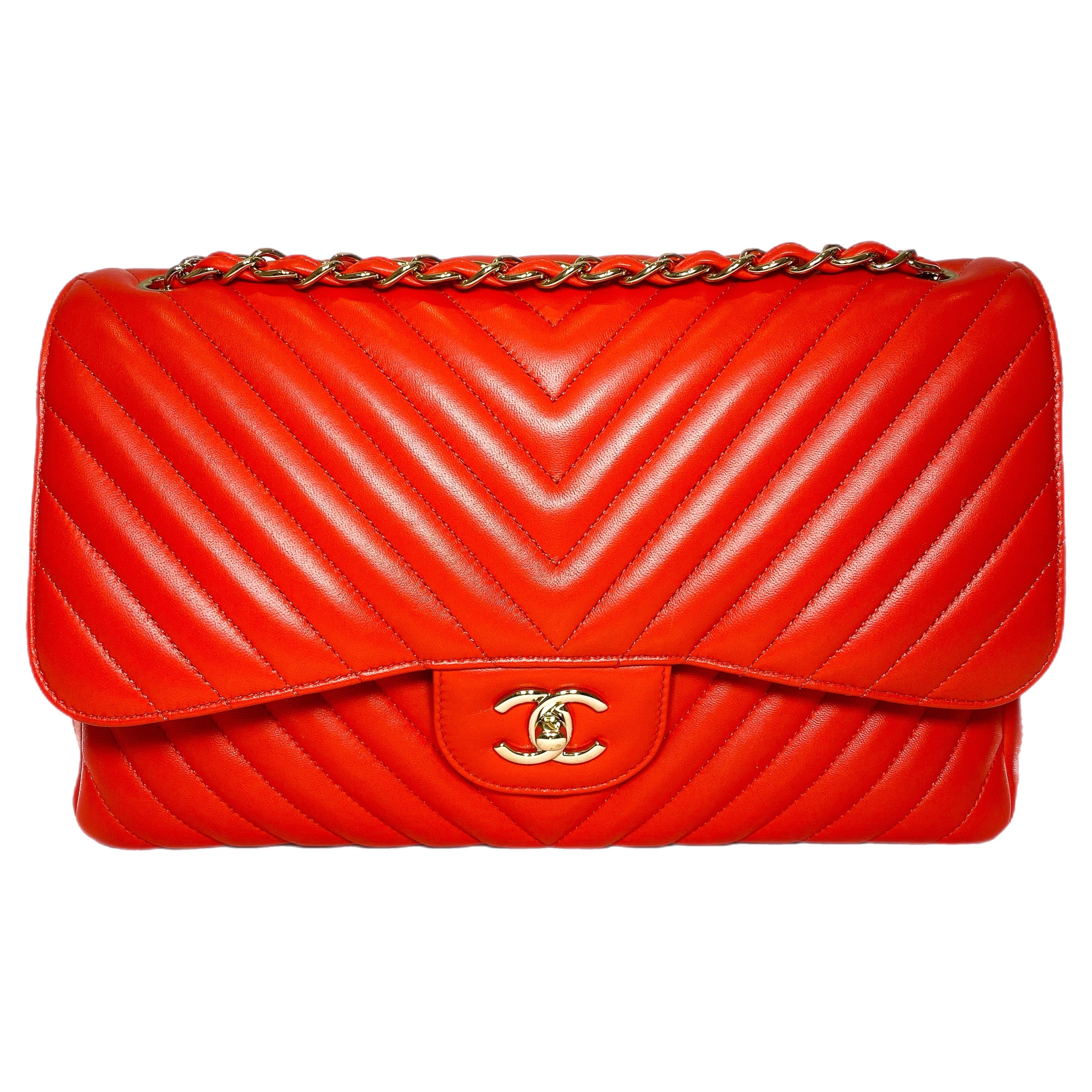 Chanel Red Jumbo Chevron Double Flap Bag | Consign of the Times ™